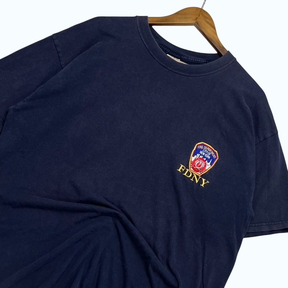 Vintage FDNY Fire Department City of New York T-Shirt Navy Blue Gildan Size XL
